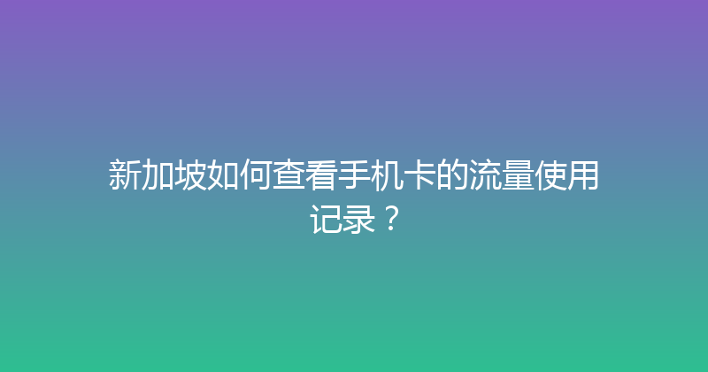 新加坡如何查看手机卡的流量使用记录？ 