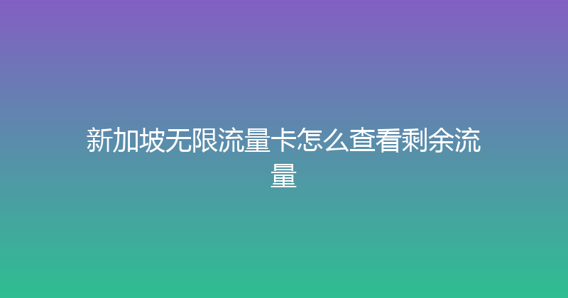 新加坡无限流量卡怎么查看剩余流量 