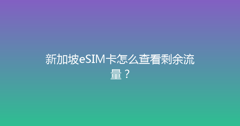 新加坡eSIM卡怎么查看剩余流量？ 