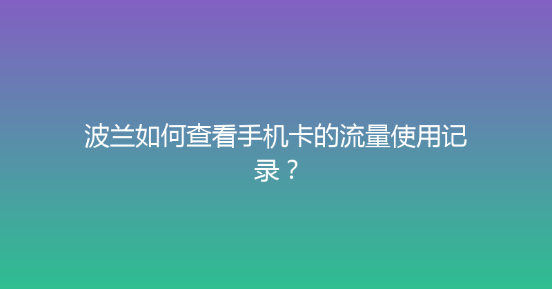 波兰如何查看手机卡的流量使用记录？ 