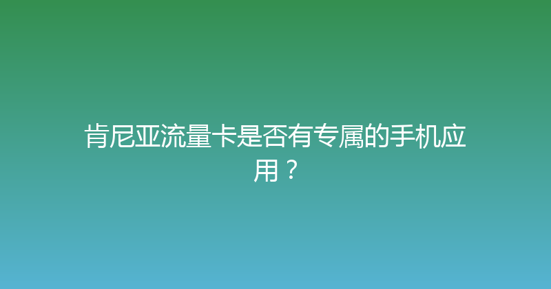 肯尼亚流量卡是否有专属的手机应用？ 