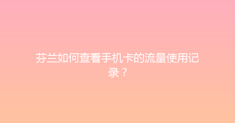 芬兰如何查看手机卡的流量使用记录？ 