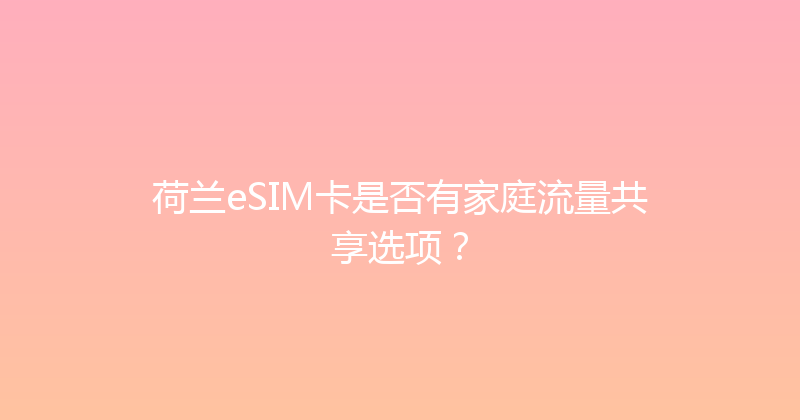 荷兰eSIM卡是否有家庭流量共享选项？ 